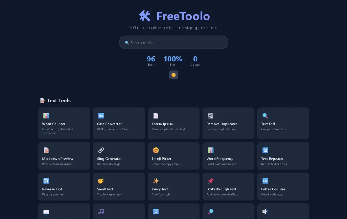 FreeToolo website screenshot