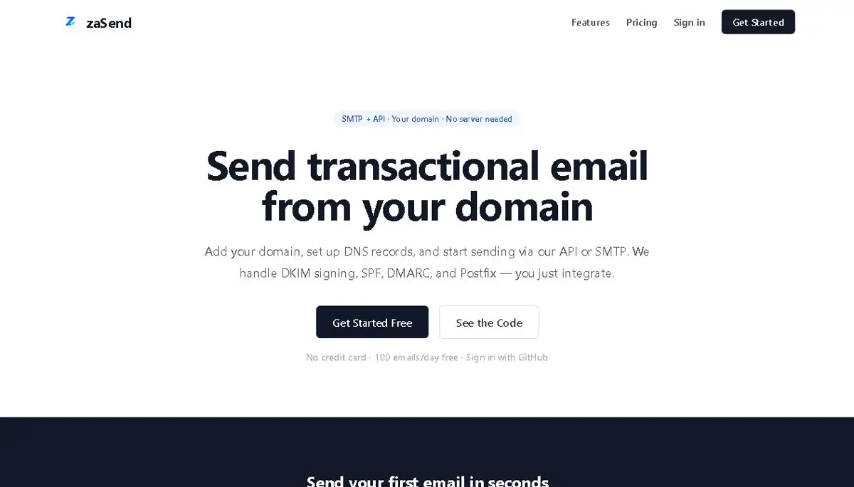 ZaSend website screenshot
